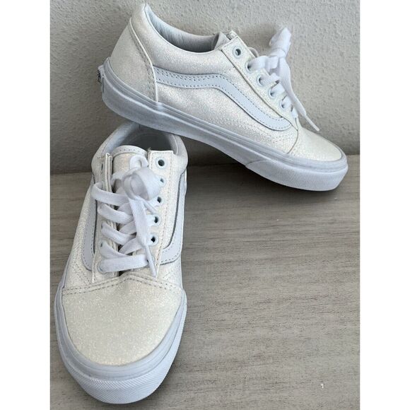 Vans old skool Kids Sz 2 Glitter White Classic Skateboard sneakers shoes SIB - Picture 1 of 11